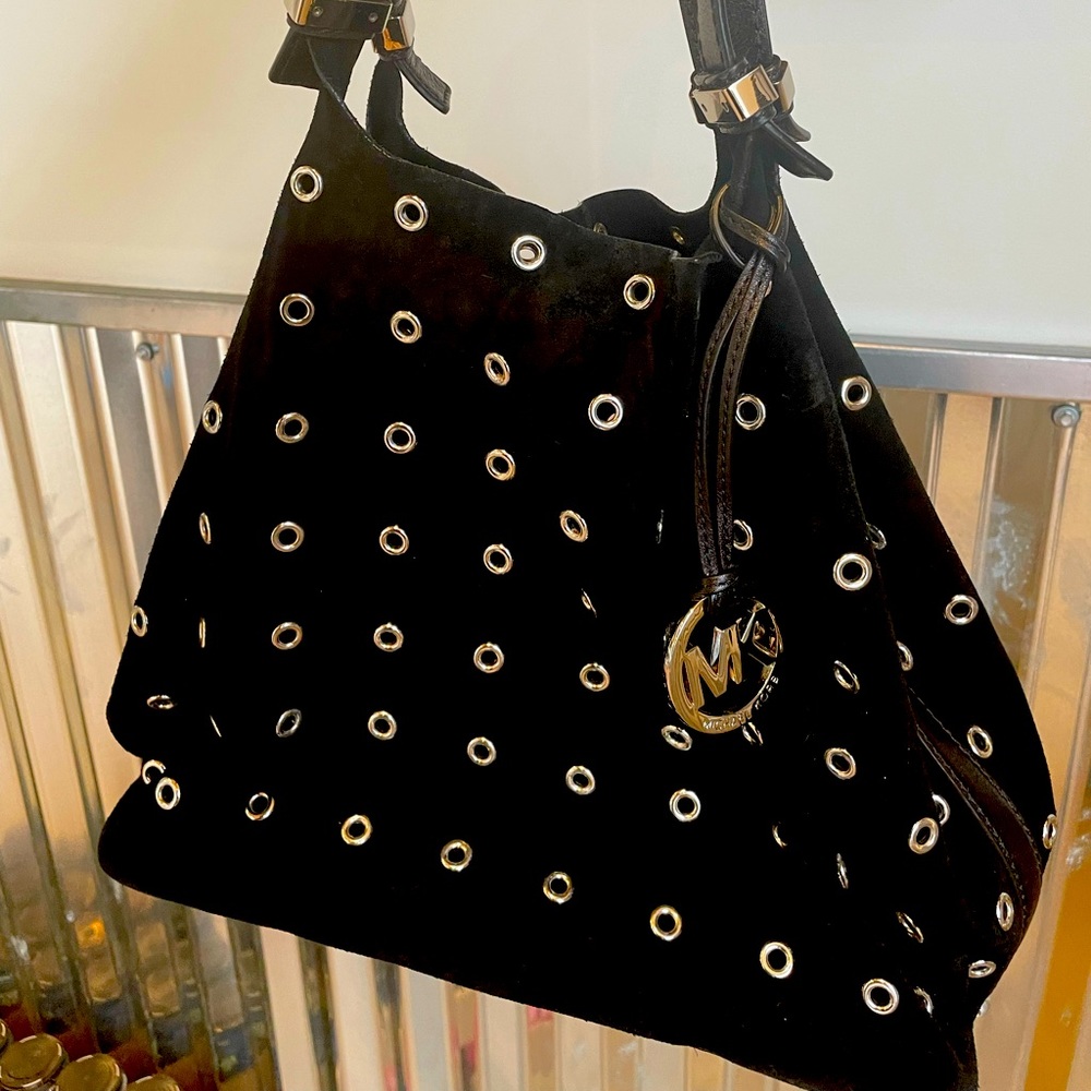 Michael Kors Colgate bag - Black suede bag with silver grommets
